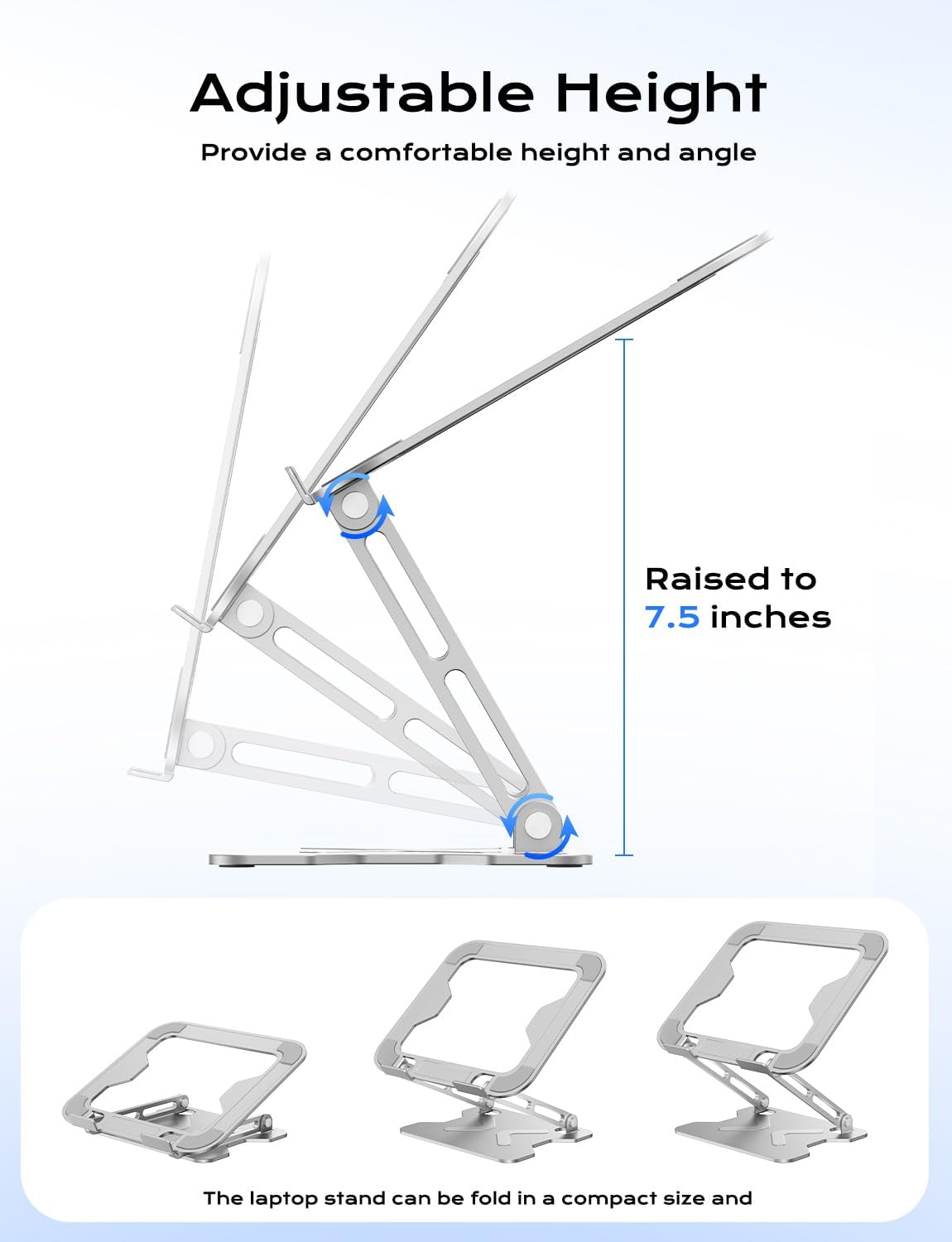 JCZT Adjustable Laptop Stand for Desk, Metal Foldable Laptop Riser, Portable Laptop Holder Mount, Ventilated Cooling Computer Notebook Stand for MacBook Air Pro, All 10-16'' Notebooks Laptops, Gold