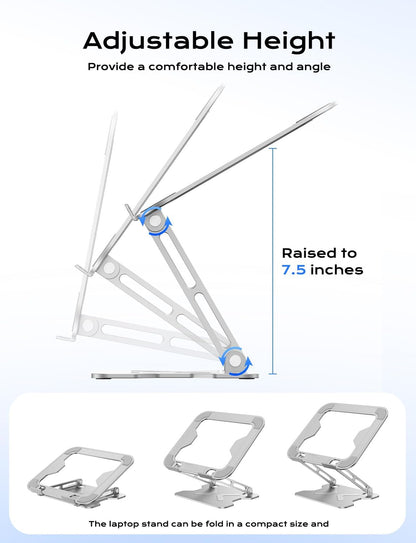 JCZT Adjustable Laptop Stand for Desk, Metal Foldable Laptop Riser, Portable Laptop Holder Mount, Ventilated Cooling Computer Notebook Stand for MacBook Air Pro, All 10-16'' Notebooks Laptops, Gold