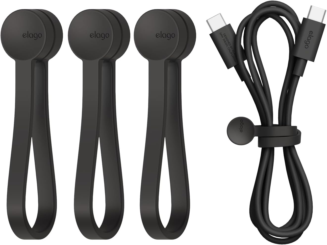 elago 3 Pack Magnetic Cable Ties, Premium Silicone Cord Organizer, Reusable Strong Magnet Cable Organizer, Elegant Desk Management Solution (Brown)