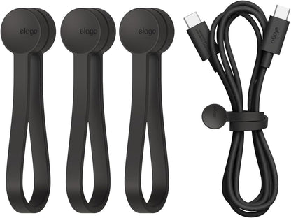 elago 3 Pack Magnetic Cable Ties, Premium Silicone Cord Organizer, Reusable Strong Magnet Cable Organizer, Elegant Desk Management Solution (Brown)