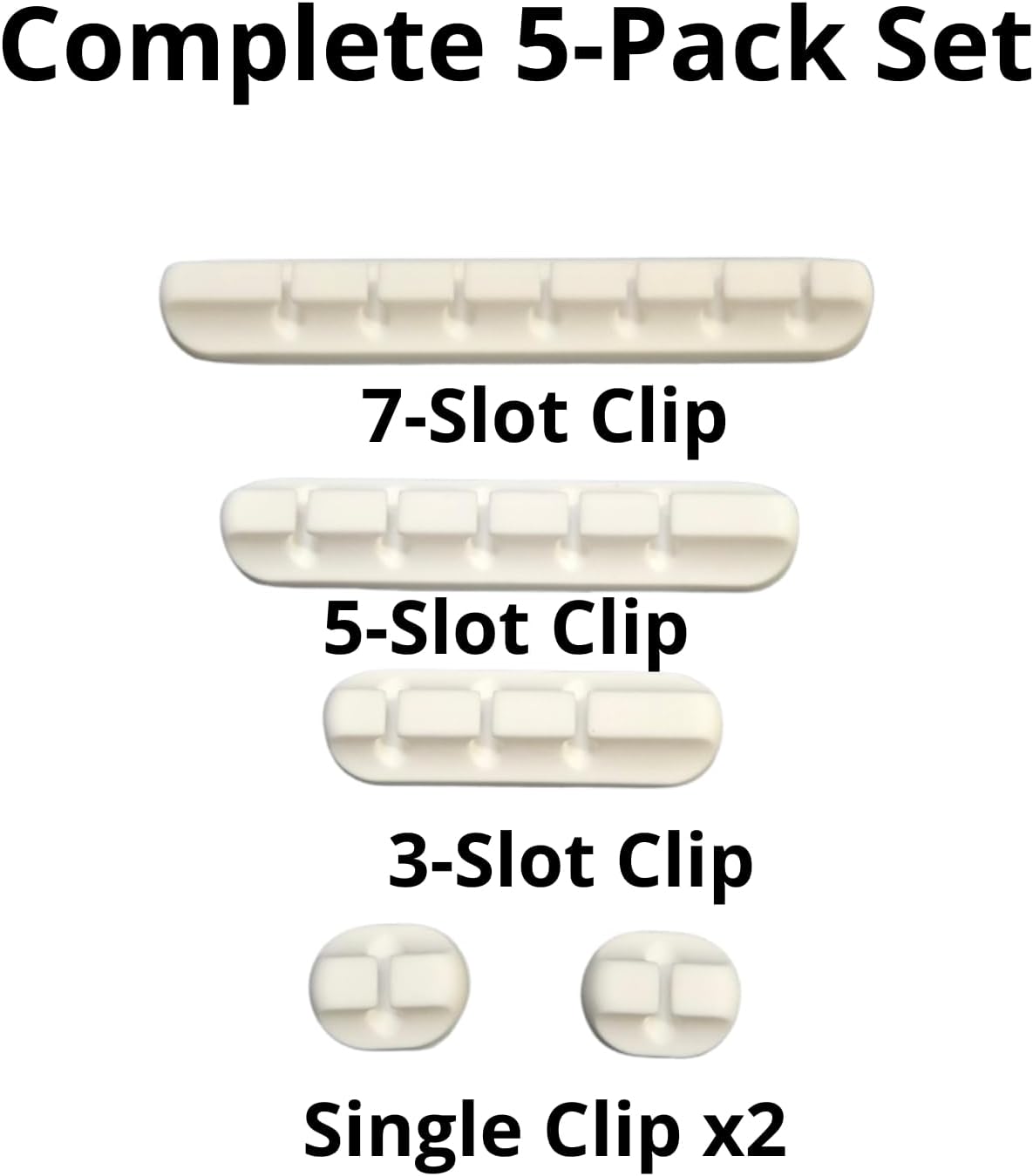 Cord Holder Cable Management Clips 5 Pack- Adhesive Wire Organizer for Desk, Car, Nightstand, Office, Home – Fits USB Charging Cables, Power Cords, Headphones (7-5-3-1-1 Slots)(White)
