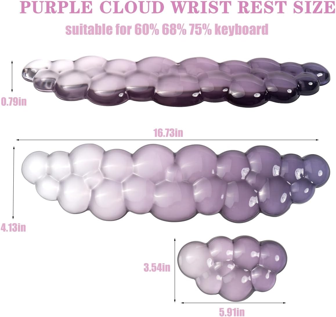 Gel Keyboard and Mouse Wrist Rest Set – Clear Cloud Wrist Rest for Computer Keyboard 60%/68%/75%, Comfort & Support for Typing and Gaming(Purple Green)
