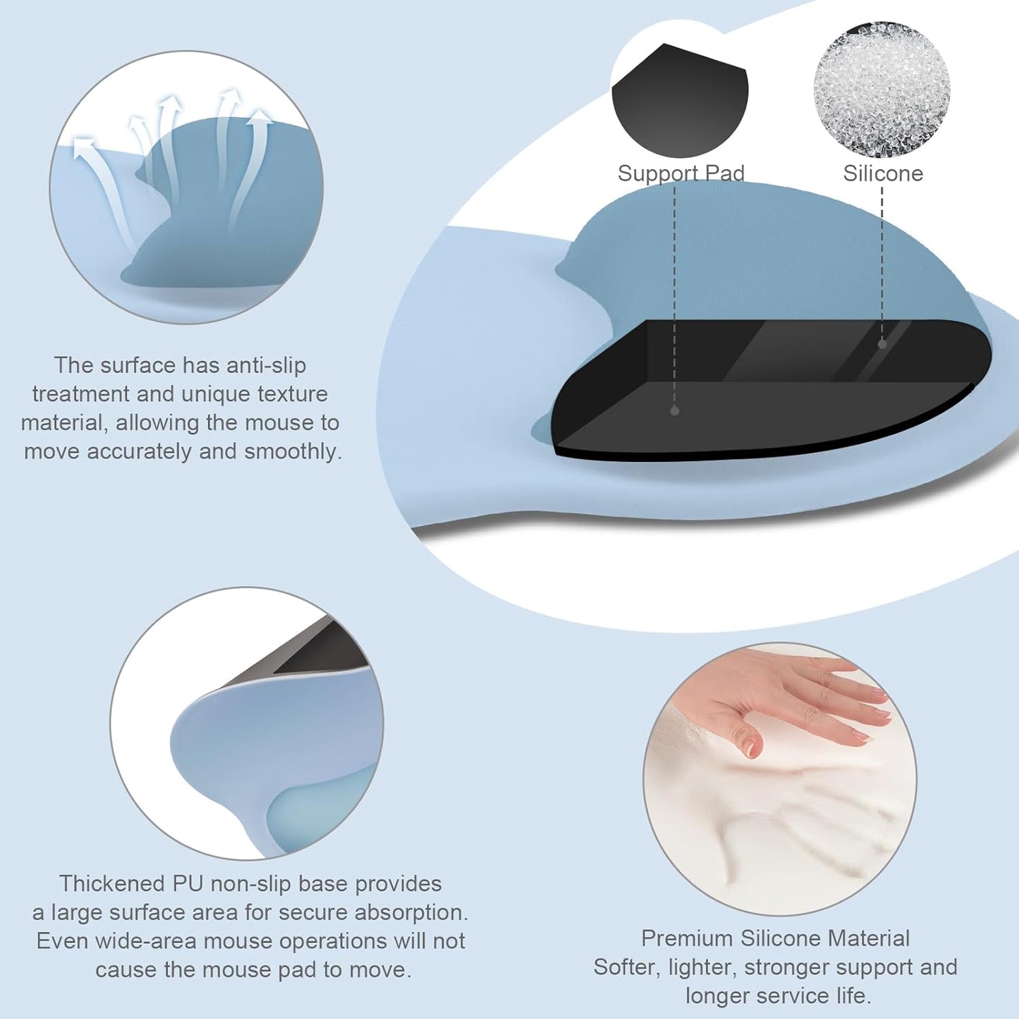 MOSISO Wrist Rest Support for Mouse Pad&Keyboard Set, Circle Curved Ergonomic Mousepad&Coaster Non-Slip Base Home/Office Pain Relief&Easy Typing Pad with Soft Cloth&Silicone Lining, Antique Green