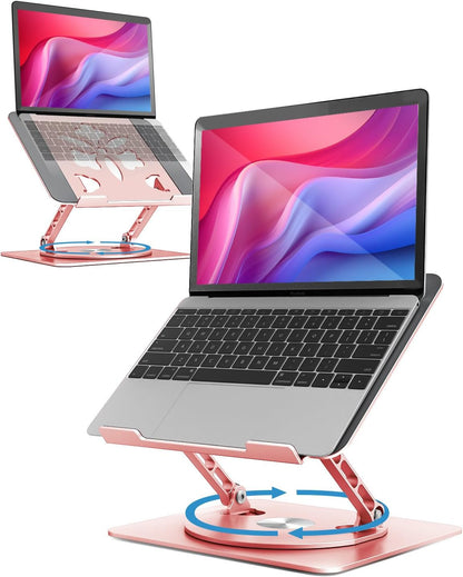 Aoviho 360° Rotating Laptop Stand for Desk | Adjustable, Foldable, Portable Aluminum Ergonomic Riser | Compatible with MacBook, Dell, HP & All Laptops 10-16 inch | Gray