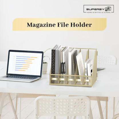 SUPEASY Desk Organizers Metal Desk Magazine File Holder with 5 Vertical Compartments Rack File Organizer for Office Desktop, Classroom, Home Workspace, Black