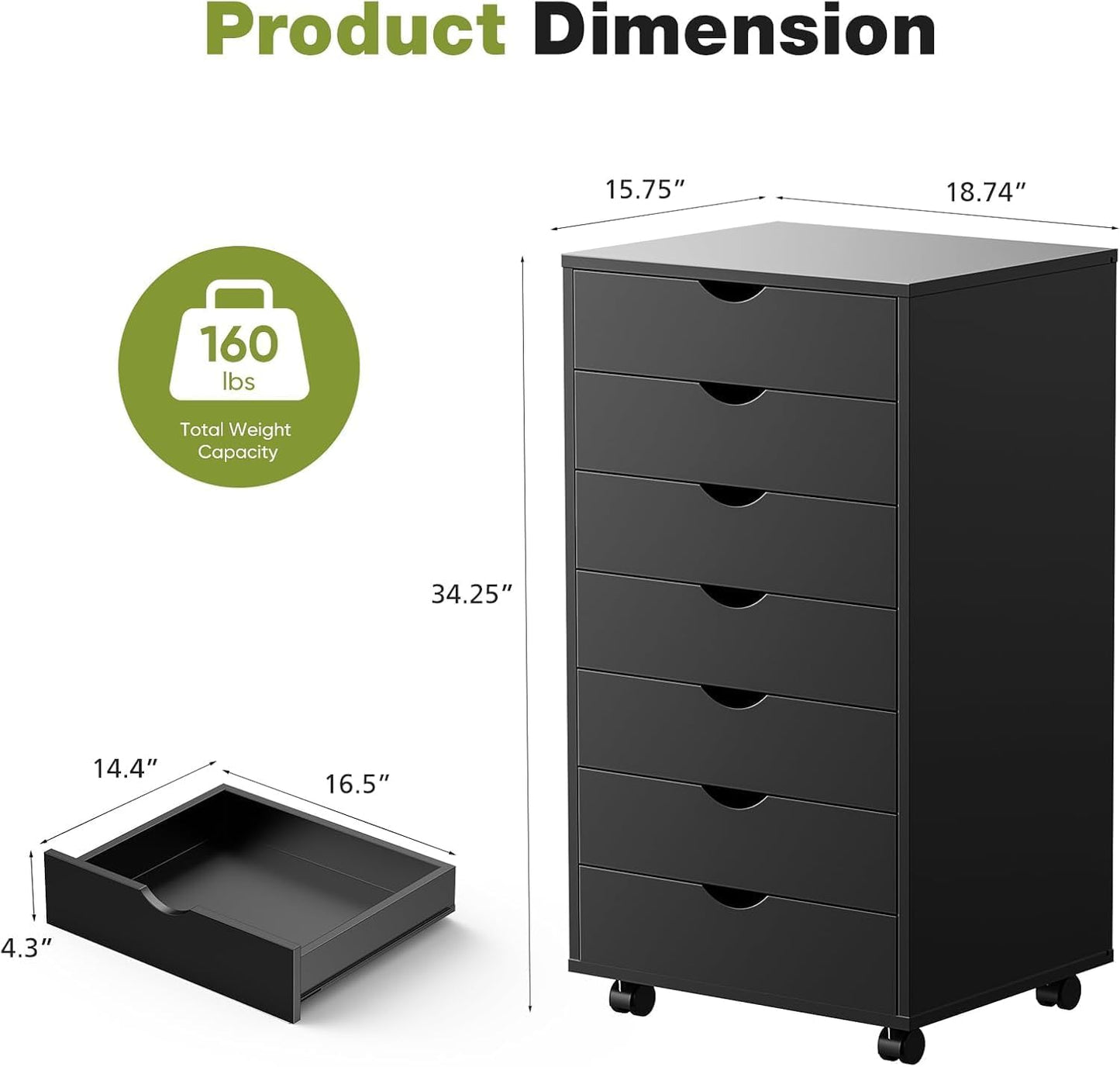 5 Drawer Mobile File Cabinet Under Desk Storage Organization with Wheels Vertical Filing Chest Rolling Wood Small Desk Printer Stand for Home Office, White