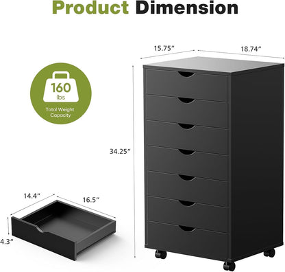 5 Drawer Mobile File Cabinet Under Desk Storage Organization with Wheels Vertical Filing Chest Rolling Wood Small Desk Printer Stand for Home Office, White