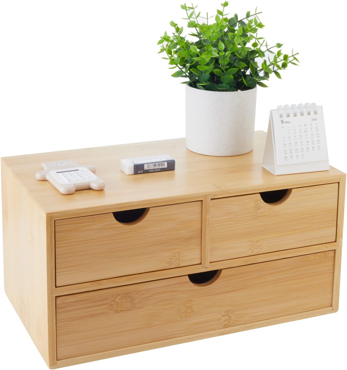 Charmewooden Bamboo Desk Organizer With Drawers Countertop Drawers Counter Storage Box Corner Desk Organizer for Home Office No Assembly Required (2 Drawers)