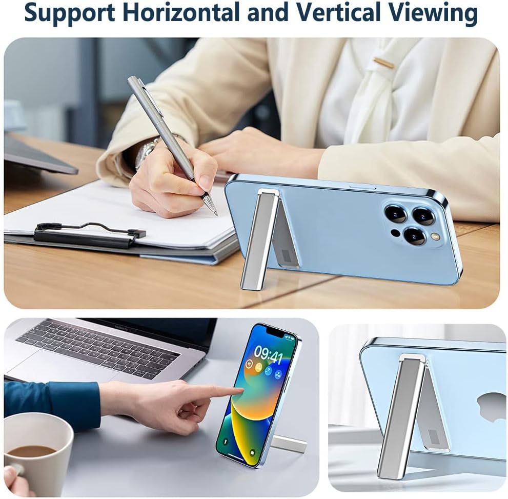 Kinizuxi Cell Phone Kickstand,Vertical and Horizontal Aluminum Phone Stand for Desk, Adjustable Phone Holder Stand for Desk Compatible with iPhone 14/13/12 Samsung Huawei All Smartphones-Silver