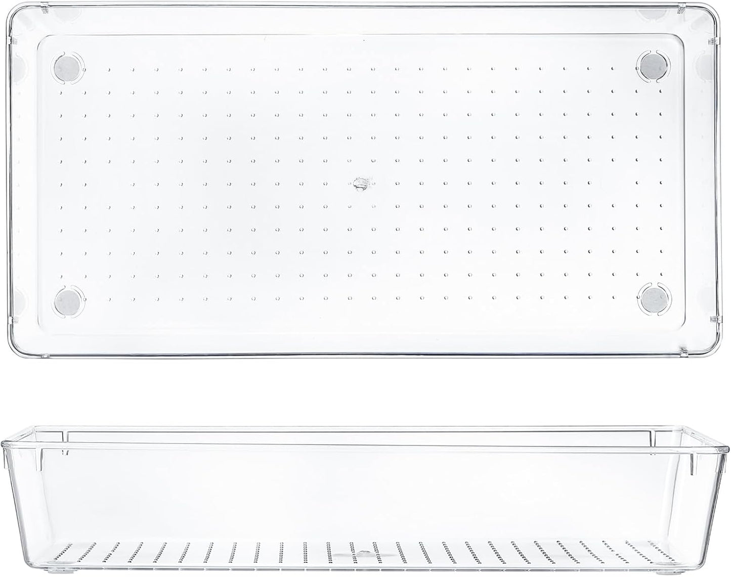 Kingrol 6 Pack 12 x 6 x 2 Inch Clear Drawer Organizer Trays, Desk Drawer Divider Storage Bins, Storage Box Set for Utensils Junks Vanities Makeups Jewelry Office Craft Supplies