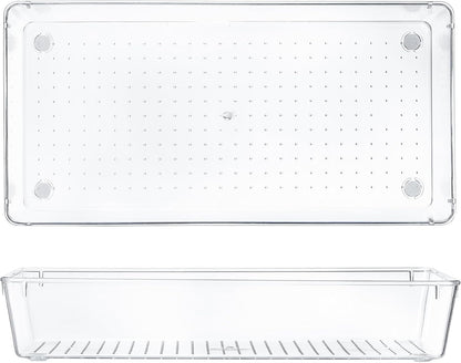Kingrol 6 Pack 12 x 6 x 2 Inch Clear Drawer Organizer Trays, Desk Drawer Divider Storage Bins, Storage Box Set for Utensils Junks Vanities Makeups Jewelry Office Craft Supplies