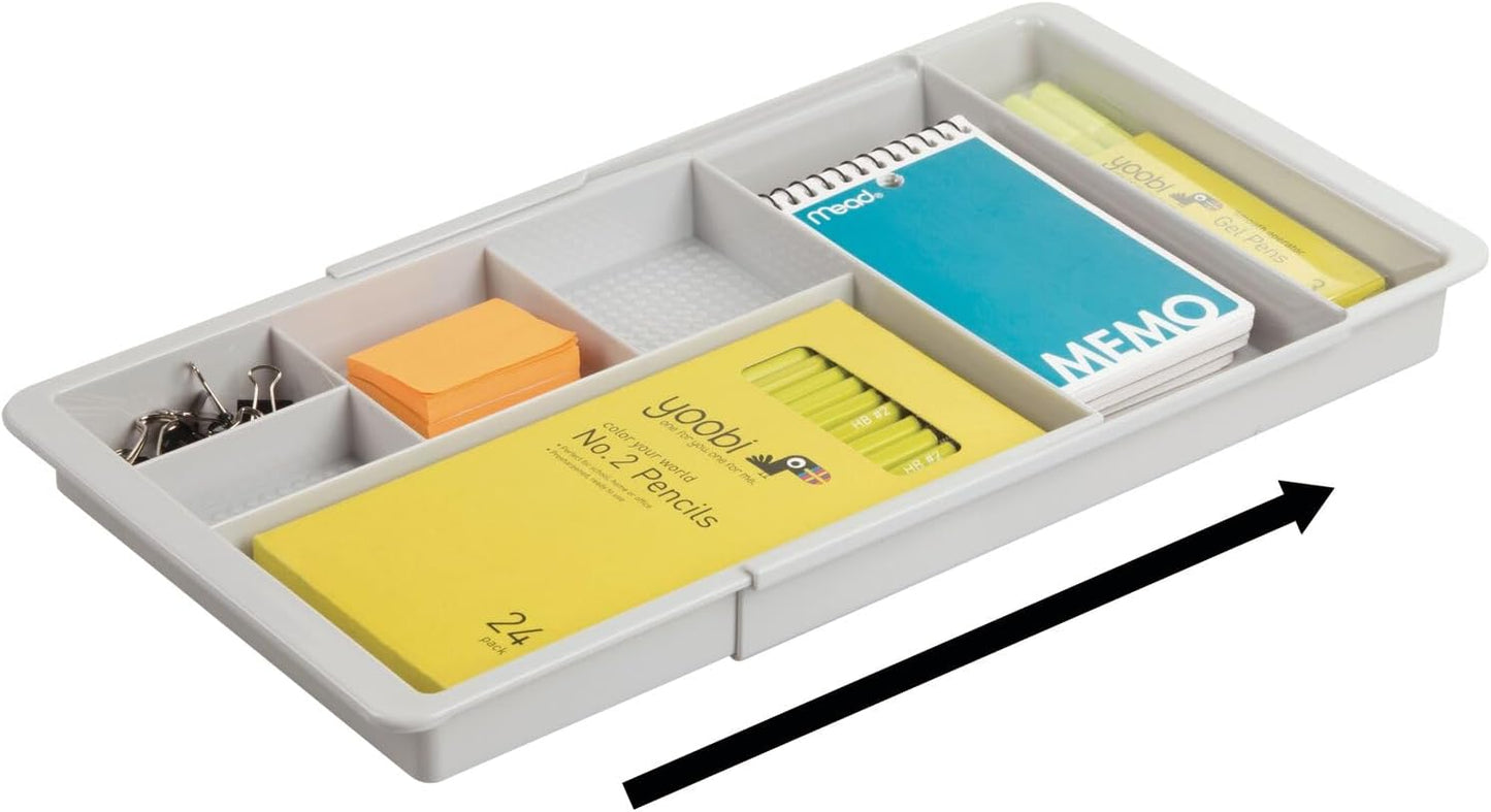 mDesign Expandable Plastic Drawer Organizer and Storage Container for Office Supplies - Gel Pen Pencil, Marker, Stationary, Desk Supply Holder for Drawers and Desktop - Lumiere Collection - Light Gray