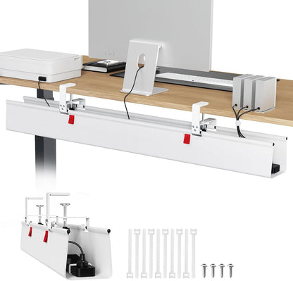 Univivi No Drill Under Desk Cable Management Tray, 36" Cord Organizer for Table, Clamp/Screw Mount Desk Cable Management, Premium Fabric Cable Management Tray for Office, Home