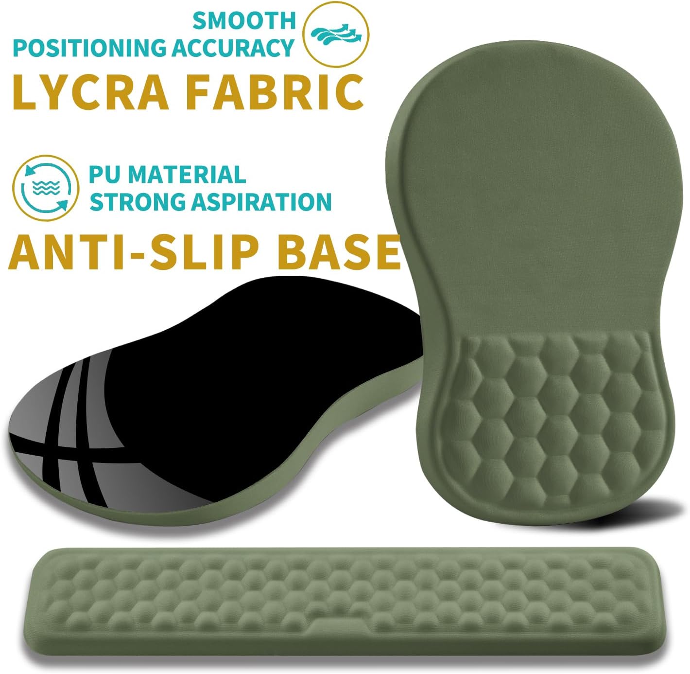 Hokafenle 2 in 1 Ergonomic Mouse Pad Wrist Support & Wrist Rest for Computer Keyboard Set, with Relieve Carpal Tunnel Pain Massage Bulge and Full Memory Gel Design (2In1 Set, Light Green)
