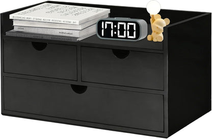 Bamboo Desk Organizer with Drawers,Mini Bamboo Desk Drawer,Can be used for storing bills, office supplies and kitchen utensils, and is suitable for storing in families and classrooms. (black)