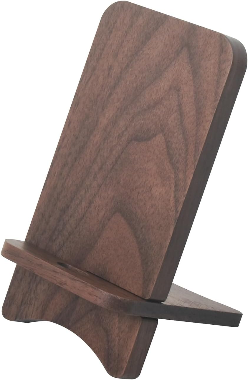 Solid Wood Phone Stand, Desktop Wooden Phone Stand, Simple Phone Holder, Compatible with All Phones (Walnut Wood)