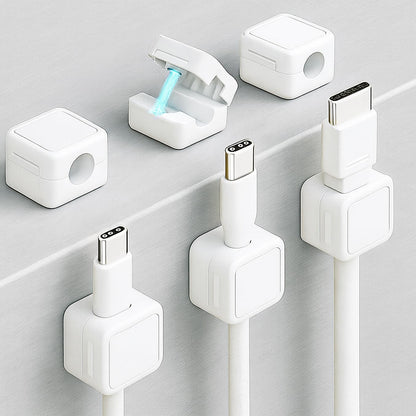 6 Pack Magnetic Cord Organizer, Effortless Cord Management, Computer Cable Organizer, Sticky Cable Clips for Desk and Home - Black