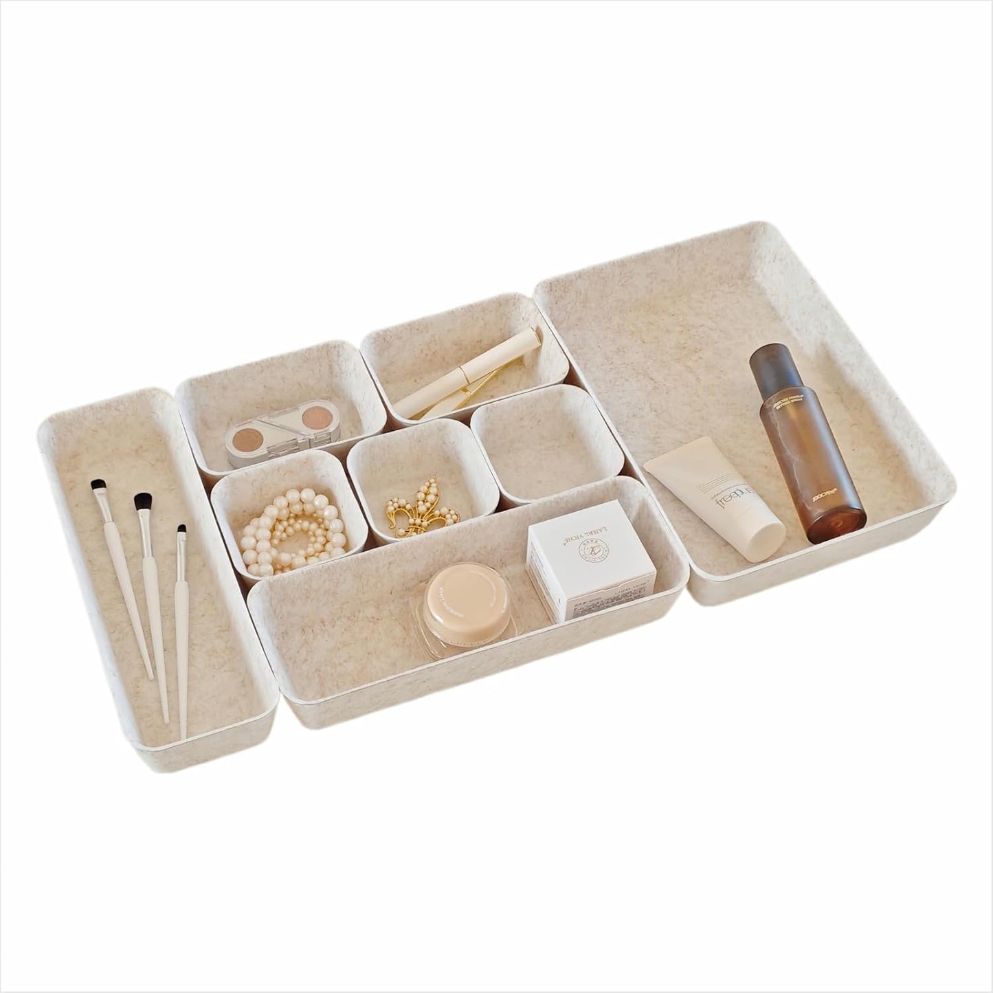 16-Piece Felt Drawer Organizer Set in 4-Sizes, Made from Eco-Friendly Material for Vanity, Makeup, Desk, Office, Kitchen, and Nightstand, Oatmeal