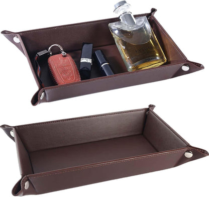 Valet Tray for Men Women 2 Pack - PU Leather Travel Catchall Tray Organizer - Desk Bedside Nightstand Storage Box for Jewelry Key Phone Remote Controller Wallet Watch Glasses Readers -White