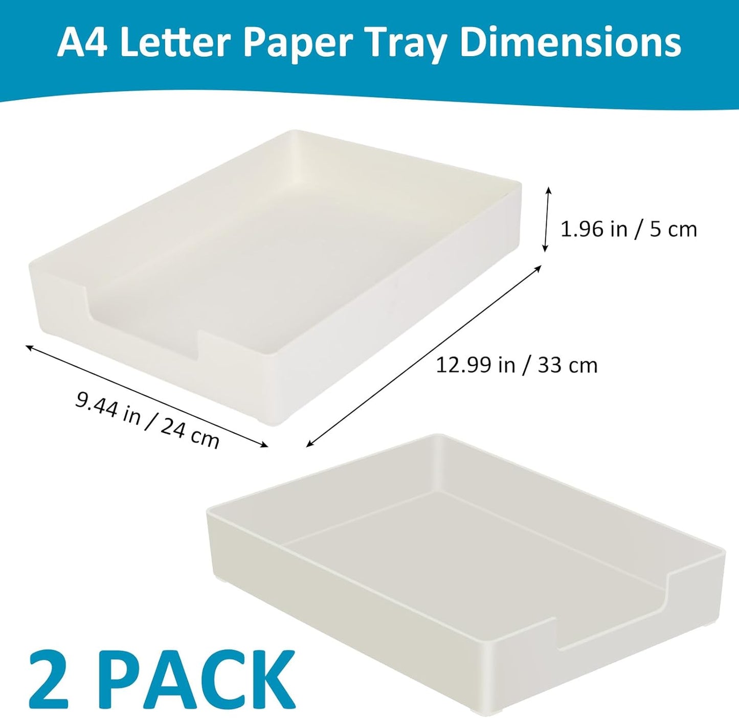 Letter Tray, Desk Organizer Tray, A4 Plastic Paper Tray Organizer for Desk, Stackable Rectangular Inbox Mail File Holder, Drawer Organizer for Desk Accessories Office School Home Supplies (Black)