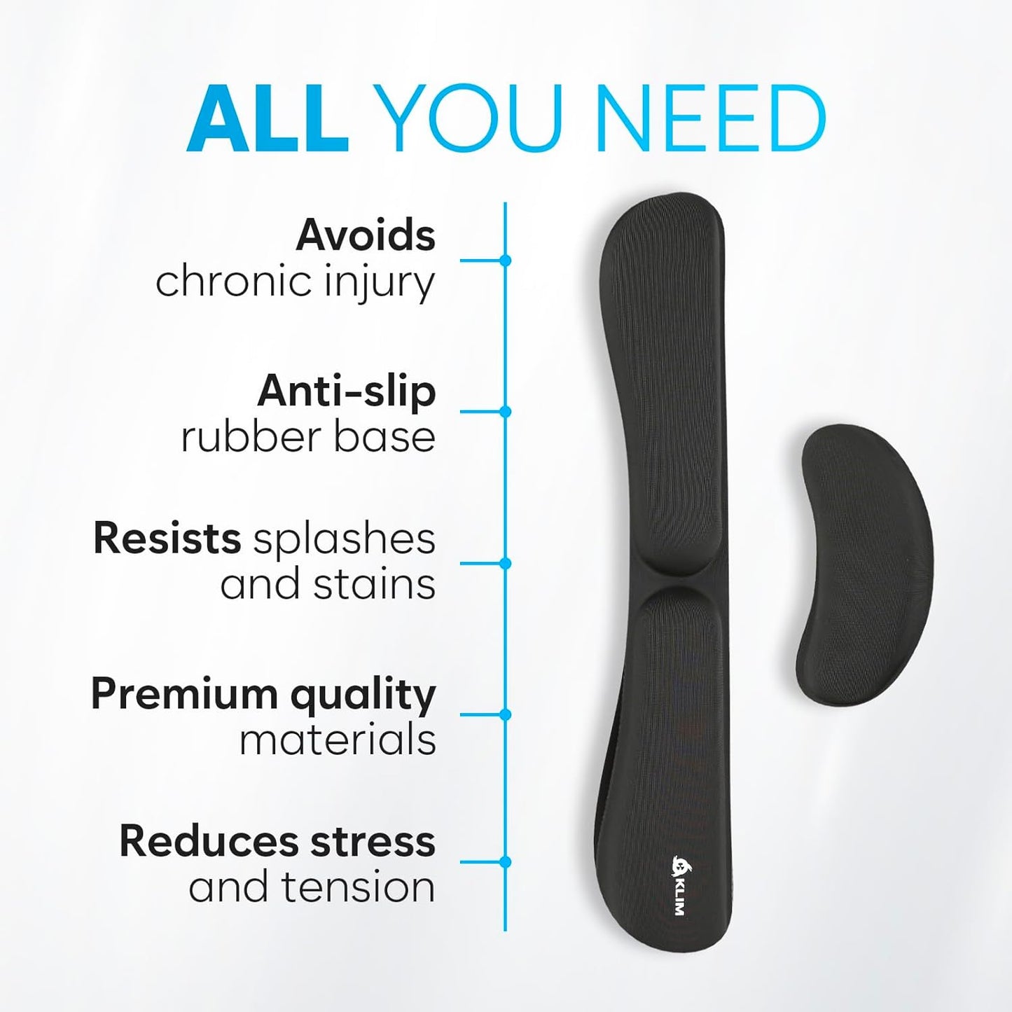 KLIM Mouse & Keyboard Wrist Rest Set - Silky Gel Memory Foam - Ergonomic Wrist Rest for Computer Keyboard, Wrist Pad for Keyboard + Wrist Rest for Mouse - for Gaming and Office - Pain Relief - Black