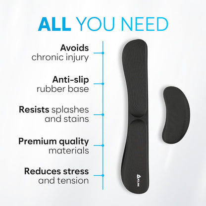 KLIM Mouse & Keyboard Wrist Rest Set - Silky Gel Memory Foam - Ergonomic Wrist Rest for Computer Keyboard, Wrist Pad for Keyboard + Wrist Rest for Mouse - for Gaming and Office - Pain Relief - Black