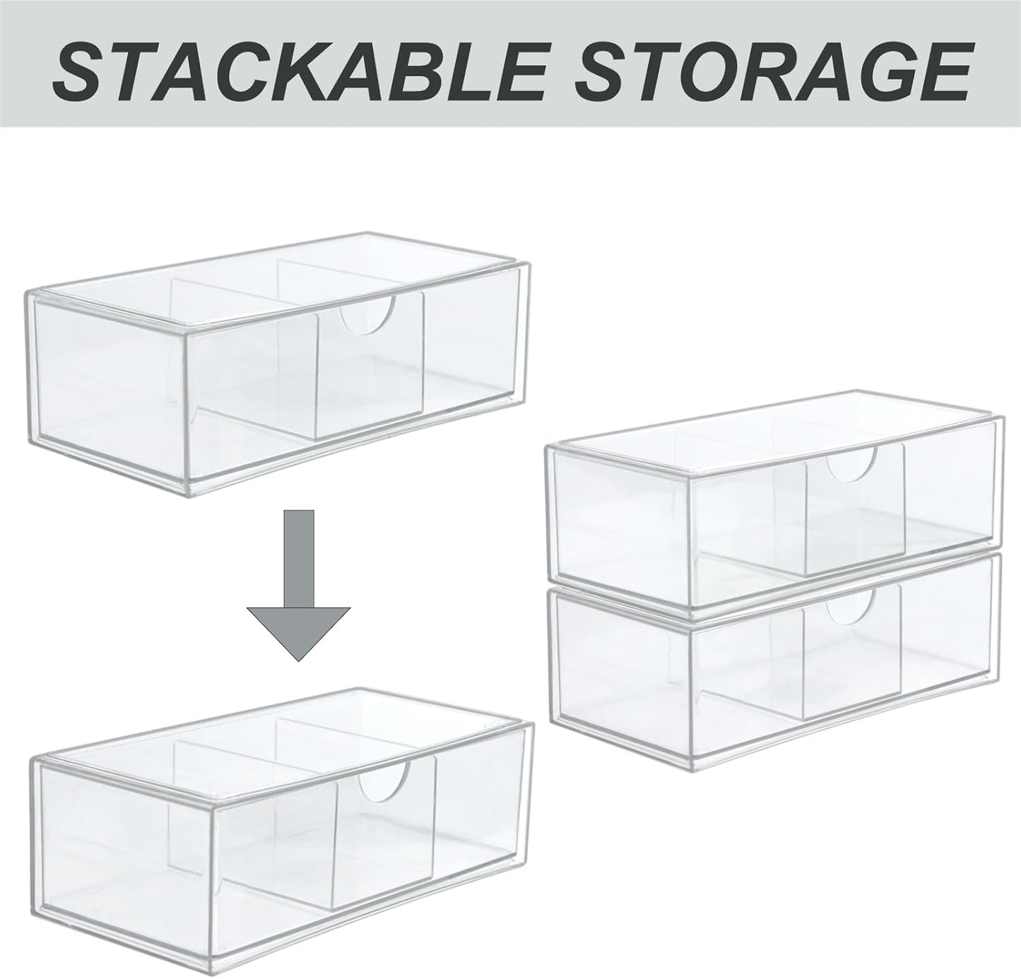 Set of 2 Stackable Storage Drawers - 6.7" Clear Plastic Drawer Storage, Acrylic Makeup Organizer, Desk Counter Cabinet Office Organizer, Bathroom Organizers and Storage (Modern/Set of 2)