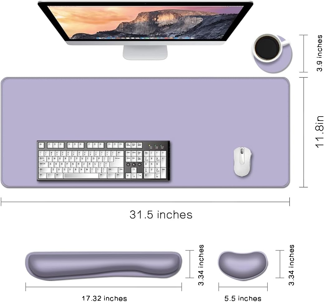 MIBITRI Keyboard Mouse Pad Set, Extended Gaming Mouse Pad+Ergonomics Keyboard Wrist Rest Support, Memory Foam, Easy Typing Pain Relief, 4Pcs XXL Ultra Thick Desk Mat, Enchanted Bookshelf