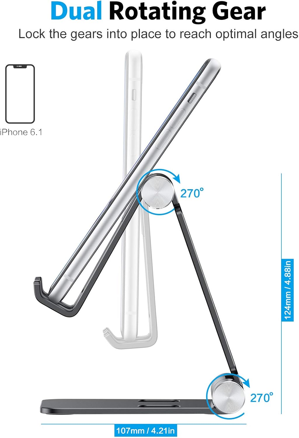 OMOTON Foldable Cell Phone Stand, C4 Portable Aluminum Phone Holder, Adjustable Phone Dock Cradle Compatible with iPhone 17/16/15 Pro Max Air, Samsung Galaxy, Small Tablets, All Smart Phones, Silver