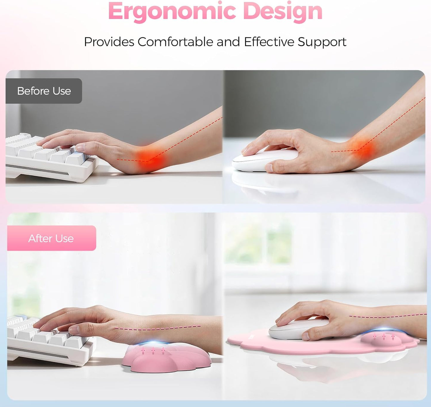 TECKNET Cloud Mouse Pad with Wrist Rest, Ergonomic Cloud Wrist Rest with Non-Slip Base, PU Leather Memory Foam Mouse Pad Wrist Support for Keyboard and Mouse, Pain Relief for Typing, Gaming, White