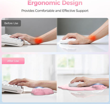 TECKNET Cloud Mouse Pad with Wrist Rest, Ergonomic Cloud Wrist Rest with Non-Slip Base, PU Leather Memory Foam Mouse Pad Wrist Support for Keyboard and Mouse, Pain Relief for Typing, Gaming, White