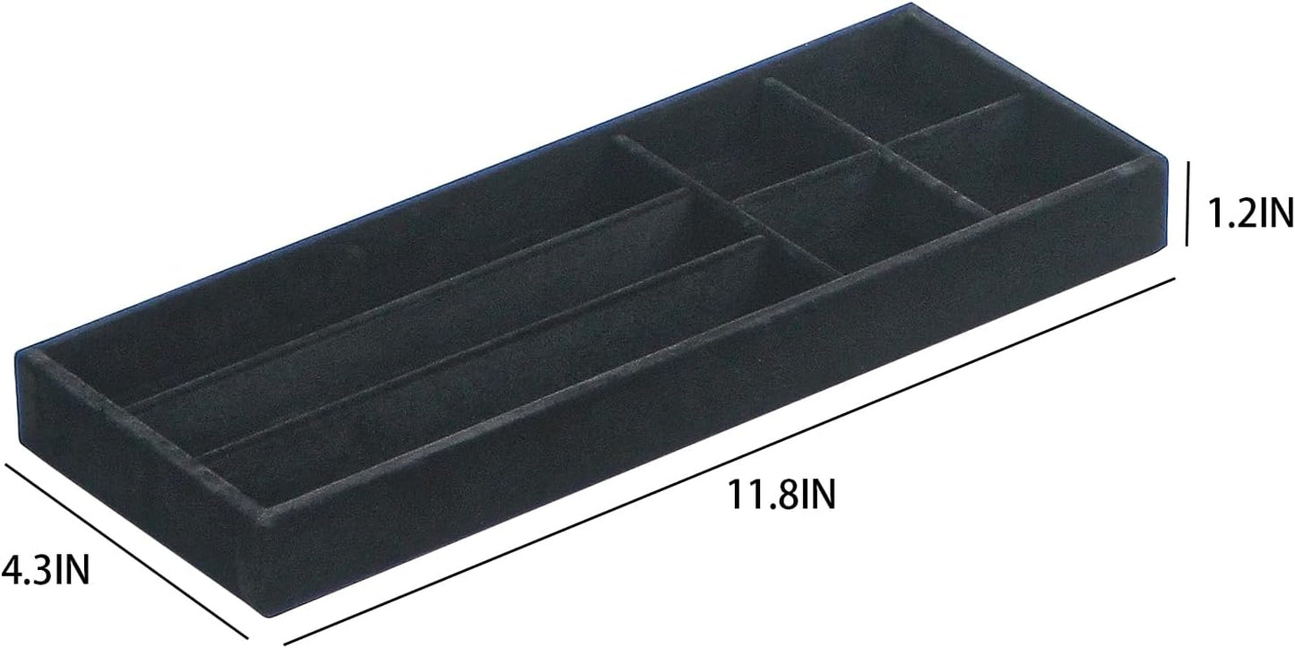 Divided Drawer Organizer Tray, Velvet Jewelry Storage Tray, Necklace Bracelet Ring Earring Display Tray,Bedside Nightstand Desk Holder Tray for Phone Watch Sunglasses Cosmetics Storage/Beige/1grid