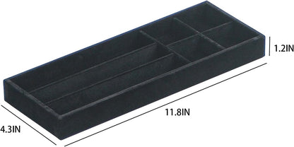 Divided Drawer Organizer Tray, Velvet Jewelry Storage Tray, Necklace Bracelet Ring Earring Display Tray,Bedside Nightstand Desk Holder Tray for Phone Watch Sunglasses Cosmetics Storage/Beige/1grid