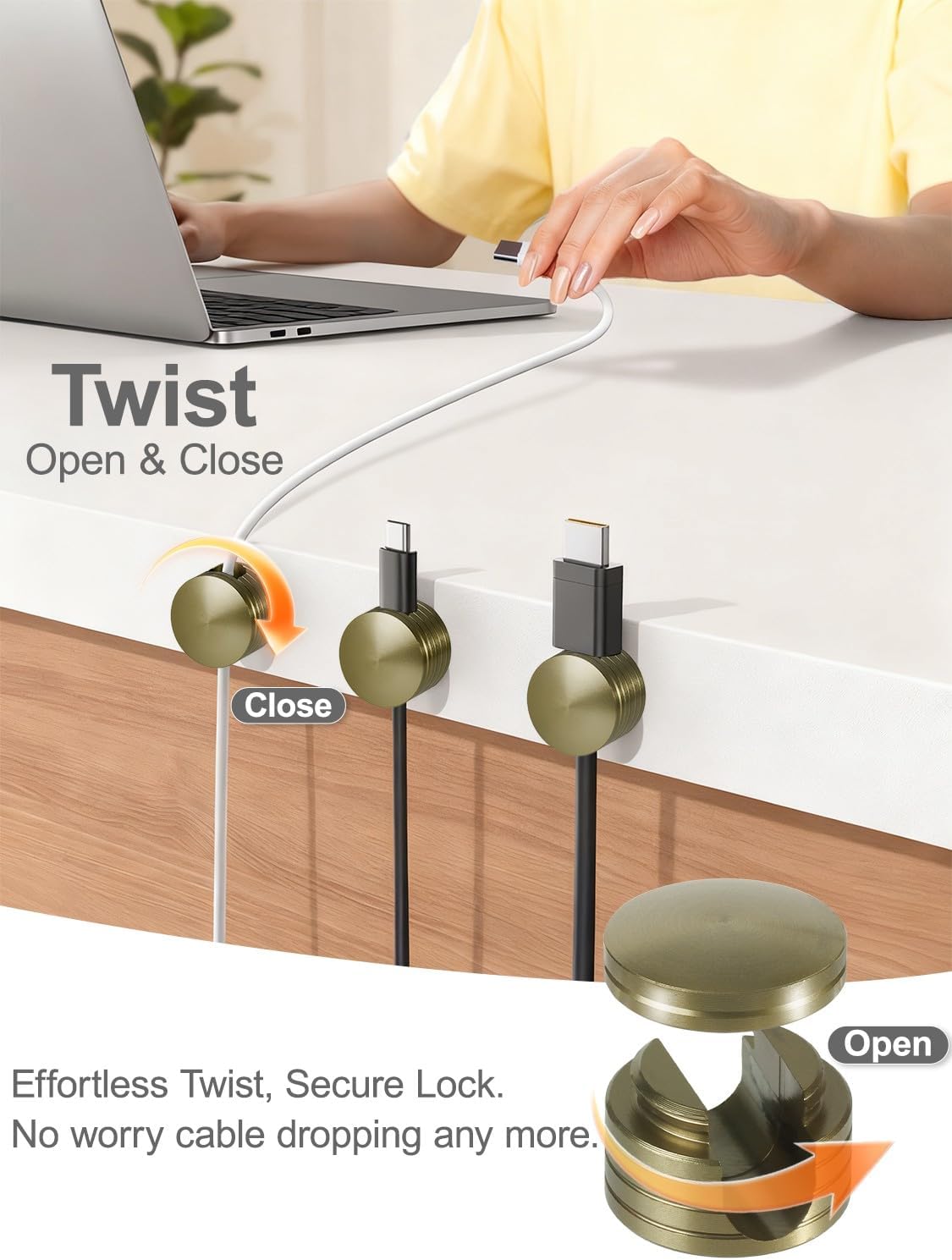 Strong Adhesive Cord Holder for Nightstand with Wider Base, 3 Pack Sleek Antique Bronze Aluminum Screw-top Cord Clips for Desk, Desk Cable Holder, Phone Cord Management Clips Secure Organizer