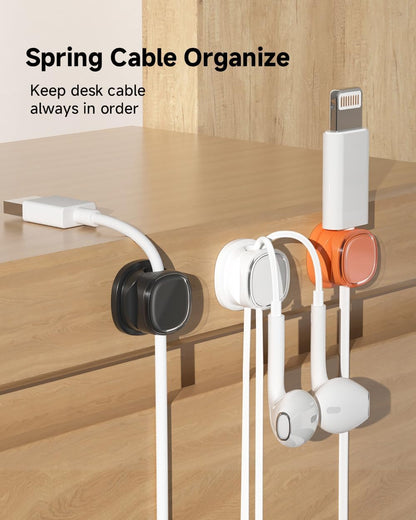 9 Pack Cord Organizer, Spring Cable Management, Adhesive Cute Cable Holder Clips, Phone Charger Wire Keeper for Desk Nightstand Car Office (9-Pack White_Orange_Blue)
