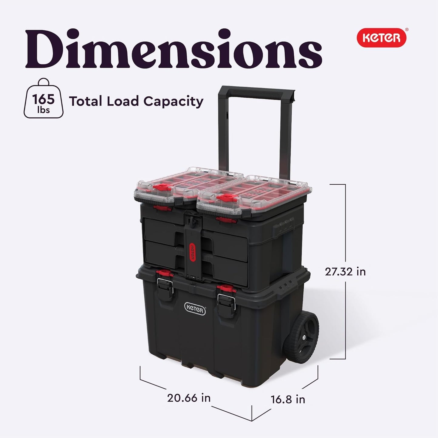 Keter Stack-n-Roll Two Drawer Tool Box for Small Parts and Power Tool Accessories, Fits Keter Modular Tool Storage System