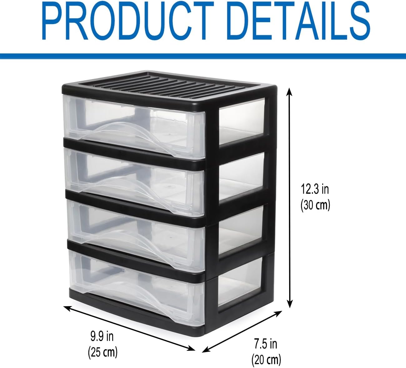 BYCY Medium 3 Drawer Plastic Clear Stacking Desktop Organizer for Office Supplies, Stackable Storage Drawers Storage Bins For Kitchen Cabinets, Pantry, Home Organization (Black, Medium 3Drawer)