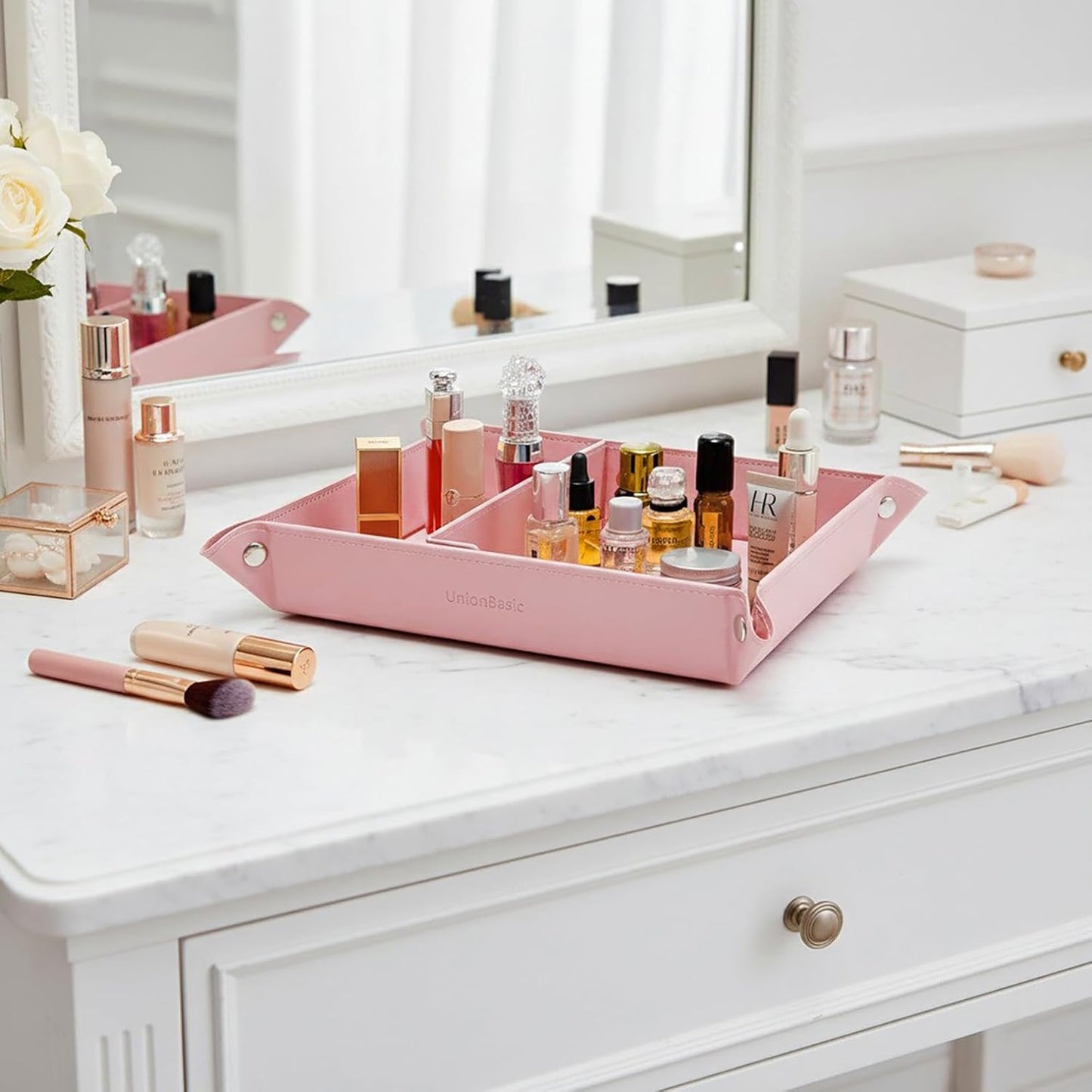 UnionBasic Medium Valet Tray, Jewelry Tray for Rings Watches Earrings, Entryway Catchall Caddy for Coins Keys Change, Nightstand Bedside Valet Holder, Trays for Electronic Gadgets, Candy Pink Plus - Colors B
