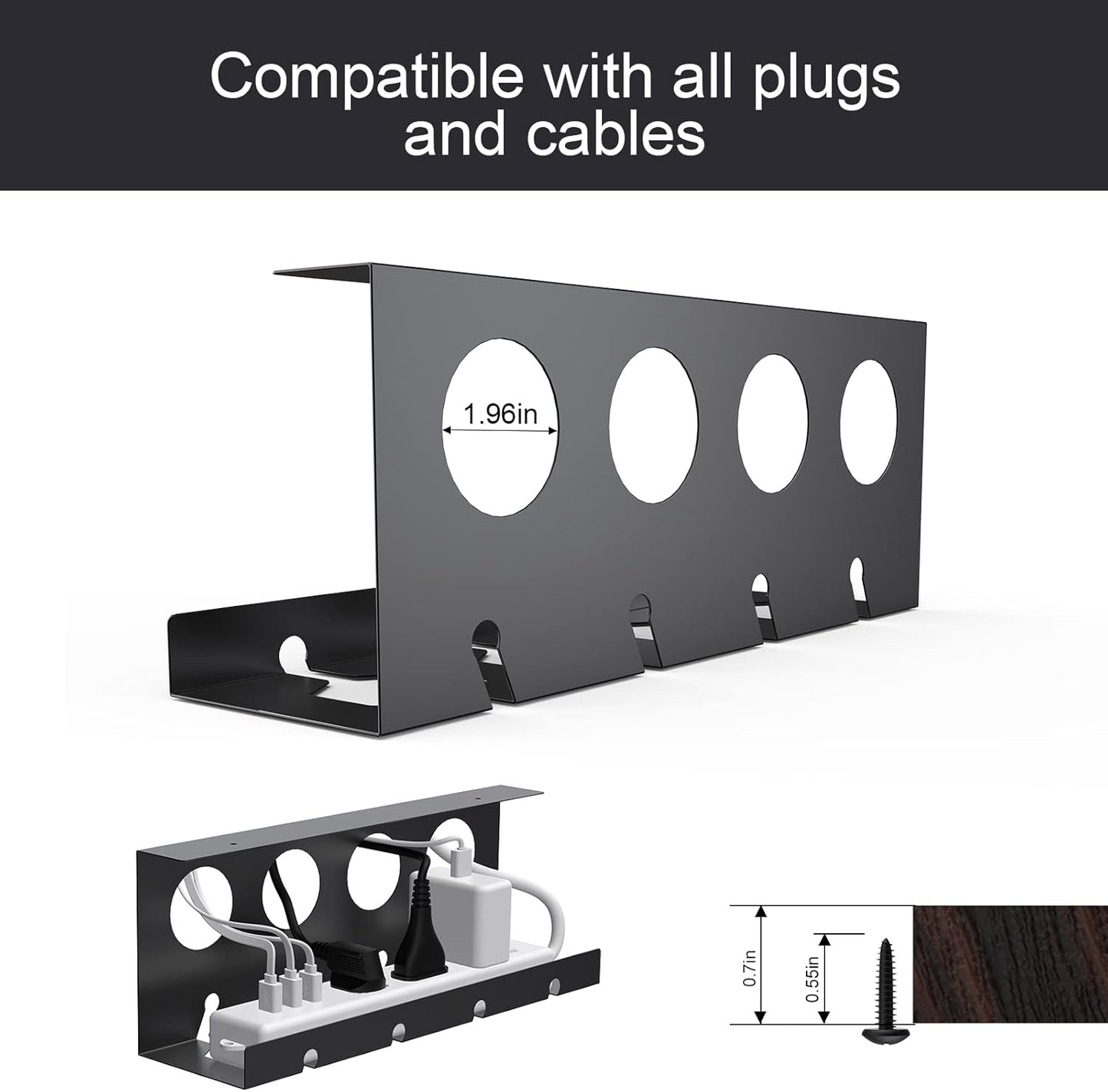 Cable Management Under Desk 2 Pack Under Desk Cable Management Tay Super Sturdy Metal Cable Raceway Tray for Cords/Power Strip (12.6 in)