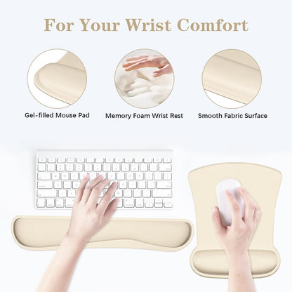 Ergonomic Wrist Rest Support for Mouse Pad and Keyboard Set, Comfortable Memory Foam Keyboard Pad and Soft Gel Mouse Pad, Easy Typing and Pain Relief for Gaming, Office, Laptop, Apricot