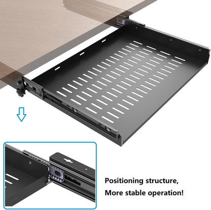JINGCHENGMEI 21 inch Sliding Under Desk Laptop Mount with Air Vents, Metal Under Desk Slide Out Tray for Laptop (21 Inch)