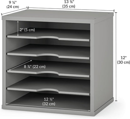 Ballucci File Organizer Paper Sorter, 5 Tier Adjustable Shelves Office Desk Organizer, 13 5/8" x 9 1/4" x 12", Black