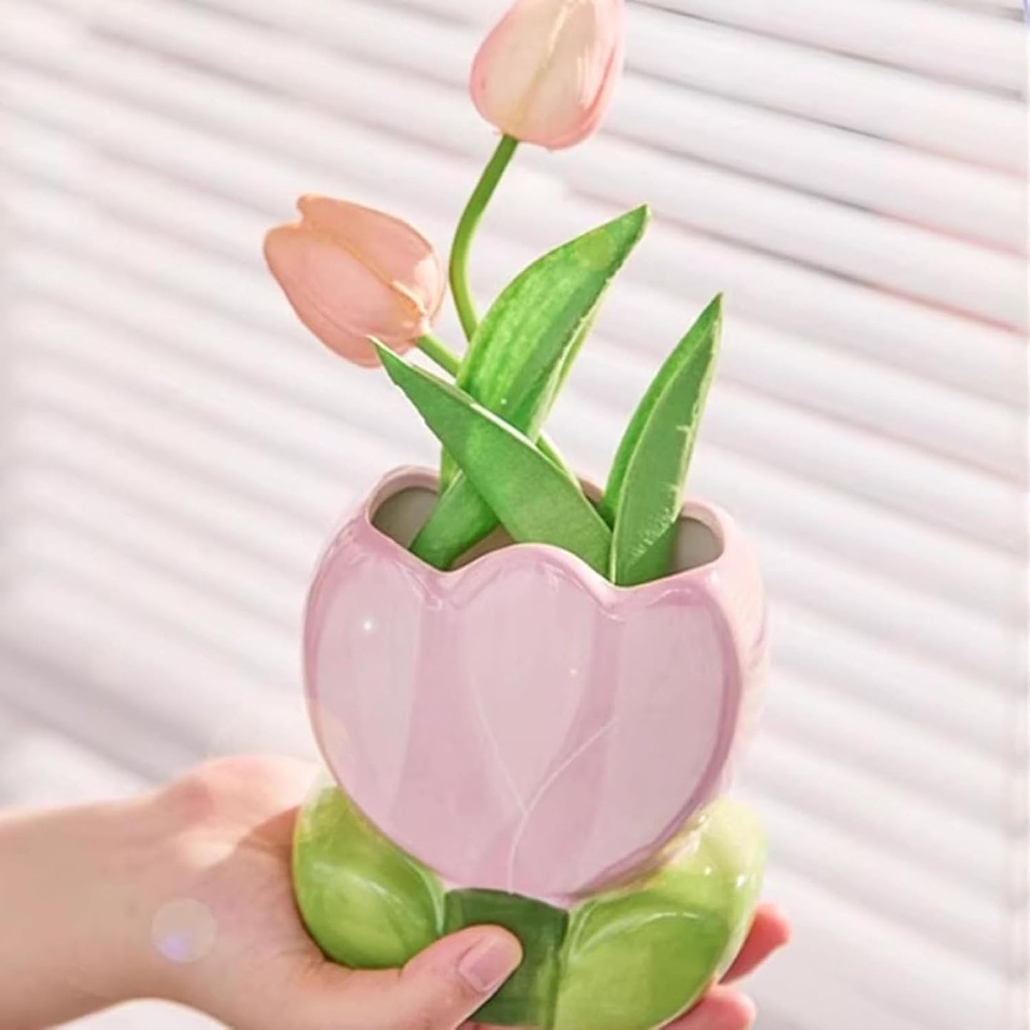 1 PC Flower Makeup Storage Box Ceramic Blossom Five Petals Pen Holder Pen Holder Desktop Storage Box (Blue)
