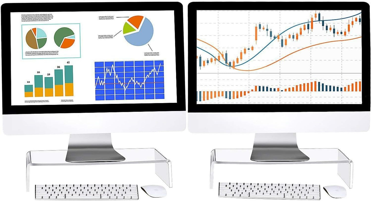 Jetec 2 Pcs Acrylic Monitor Stand Desktop Video Acrylic Monitor Riser Desk Shelf Computer Stand for Laptop TV Computer Screen Desk Organizer Teacher's Day Supplies (Clear, 12 x 8 x 3 Inch)