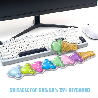 Gel Keyboard and Mouse Wrist Rest Set – Cute Wrist Rest for Computer Keyboard 60%/68%/75%, Comfort & Support for Typing and Gaming（Ice Cream