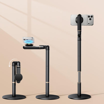Height/Angle Adjustable Phone Holder, 10"-25" Retractable Tall Phone Stand for Desk,720°Rotatable+180flip Phone Holder Stand for Video Calls Kitchen Table Office Etc -Clip Type