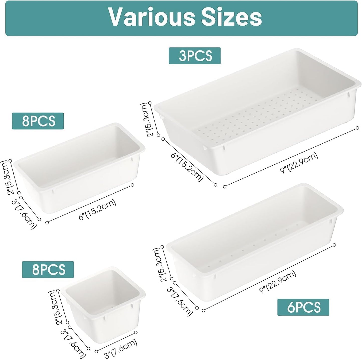 WOWBOX 25 PCS Clear Plastic Drawer Organizer Set, 4 Sizes Desk Drawer Divider Organizers and Storage Bins for Makeup, Jewelry, Gadgets for Kitchen, Bedroom, Bathroom, Office