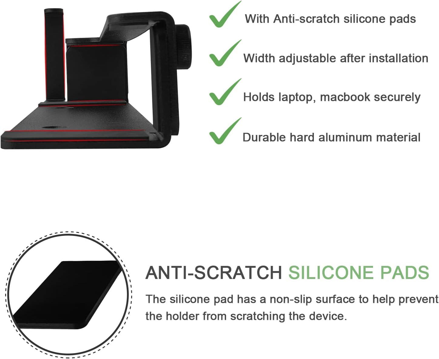 IFCASE Aluminum Wall Laptop Mount Holder for MacBook Air, Pro, Surface, iPad, Tablets, Cell Phones with Headphone Hook, Anti-Scratch Pads, Adhesive & Screws (Black)
