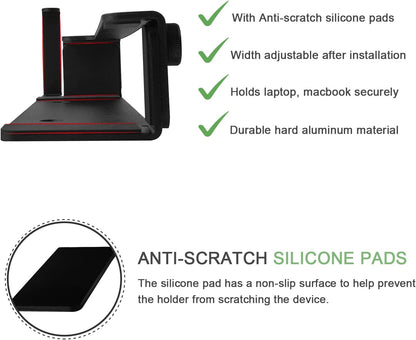 IFCASE Aluminum Wall Laptop Mount Holder for MacBook Air, Pro, Surface, iPad, Tablets, Cell Phones with Headphone Hook, Anti-Scratch Pads, Adhesive & Screws (Black)