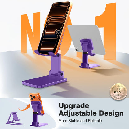 Phone Stand for Desk,Fully Adjustable Foldable Phone Holder,Metal Base with Anti-Slip Pad,Thick Case,Compatible with iPhone 17 Pro Max/Air/17 Pro/17/16/16e,15,All Phones,Portable Office Accessories